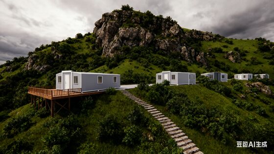 40ft 확장 컨테이너 72 평방 미터 바닥 면적 PVC 목재 패널 내부 마무리 및 건조 습기 분리 욕실