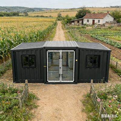 Foldable 20ft Container with 5900 × 2200 × 2480(mm) Folding Size, 18mm Thick Fireproof Cement Fiber Floor and 1 Year Warranty